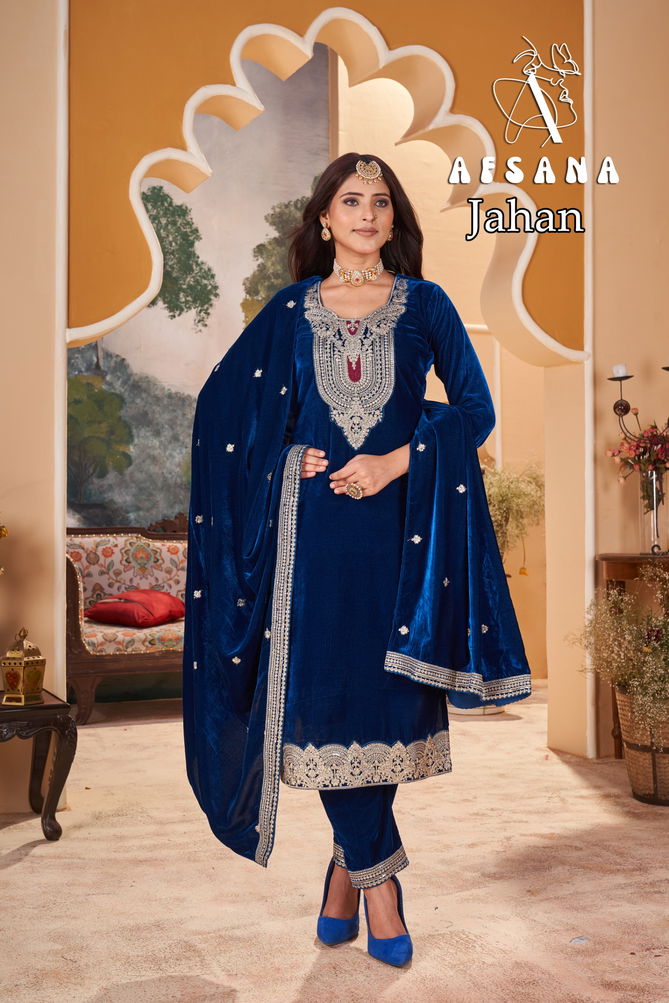 Jahan By Afsana Embroidery Winter Wear Velvet Readymade Suit Wholesalers In Surat